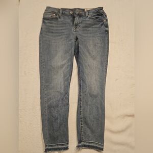 Cosmic Blue Love Jeans Size 28P • Stretch Denim • Raw Hem Ankle